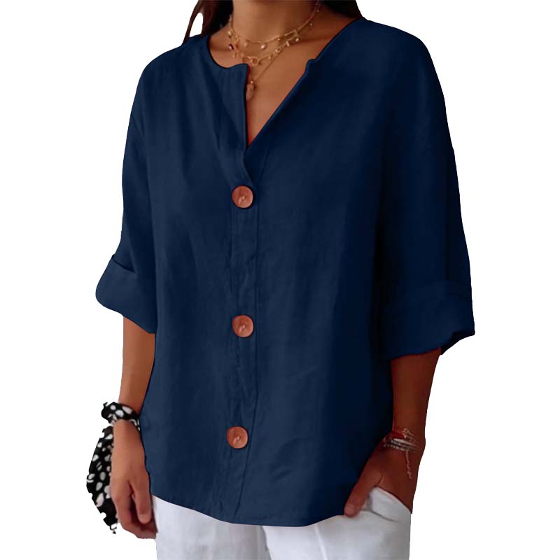Loose Cotton and Linen Shirt with Button Fastenin🍃