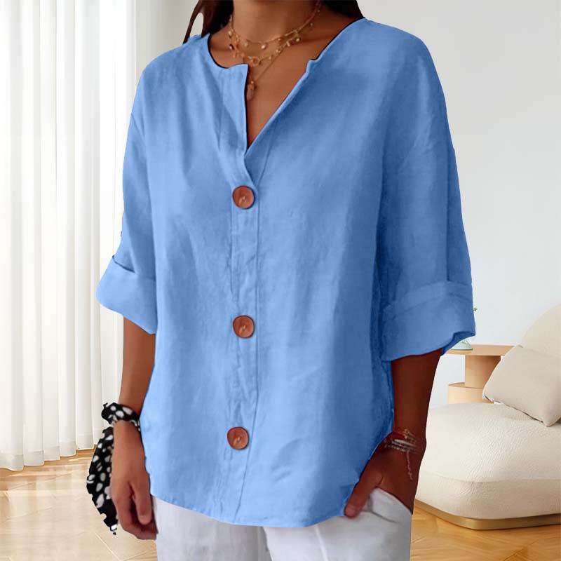 Loose Cotton and Linen Shirt with Button Fastenin🍃