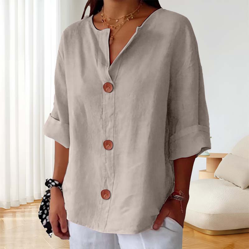 Loose Cotton and Linen Shirt with Button Fastenin🍃