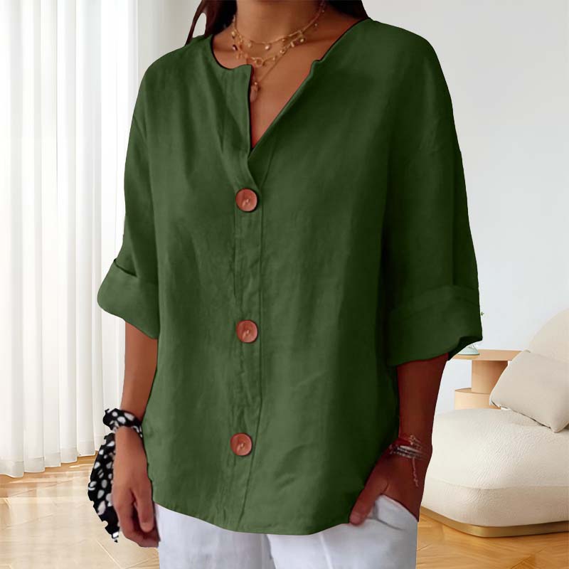 Loose Cotton and Linen Shirt with Button Fastenin🍃