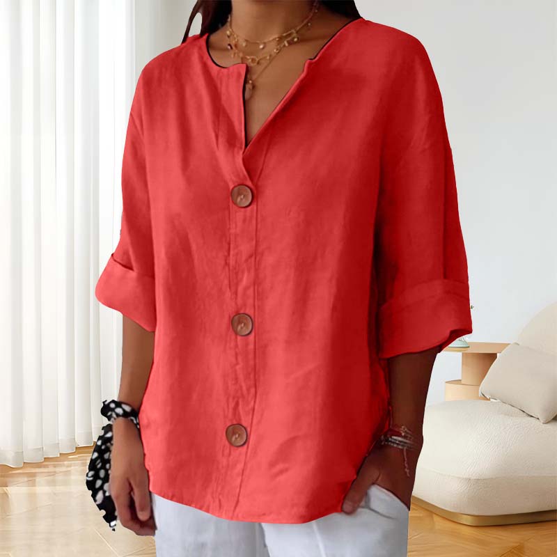 Loose Cotton and Linen Shirt with Button Fastenin🍃