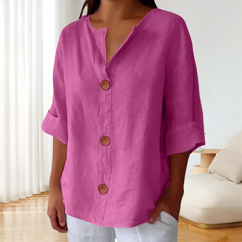 Loose Cotton and Linen Shirt with Button Fastenin🍃