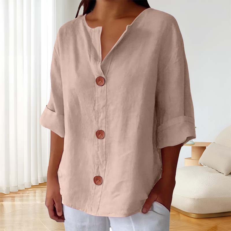 Loose Cotton and Linen Shirt with Button Fastenin🍃
