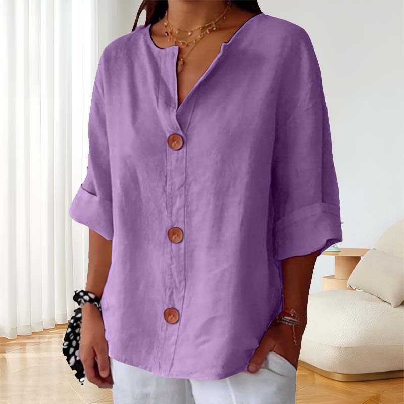 Loose Cotton and Linen Shirt with Button Fastenin🍃