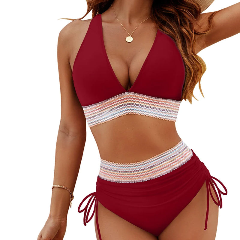 🔥S~4XL available🔥2025 High-waisted bikini set with tummy control in color bloc