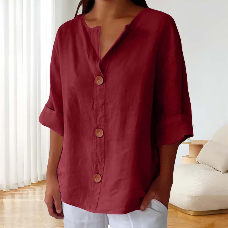 Loose Cotton and Linen Shirt with Button Fastenin🍃