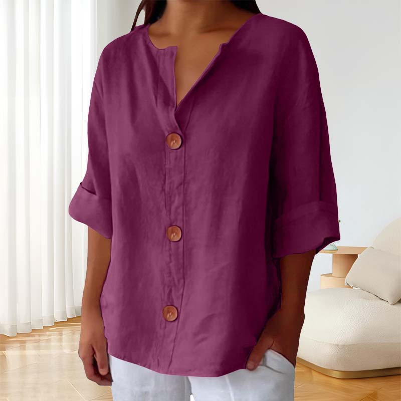 Loose Cotton and Linen Shirt with Button Fastenin🍃