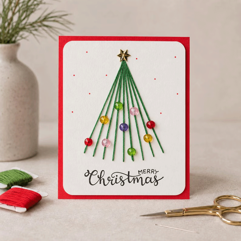 🎄🧵 DIY Christmas Embroidered‑Style Card Kit (6 designs) — a unique card, a gesture made from the heart
