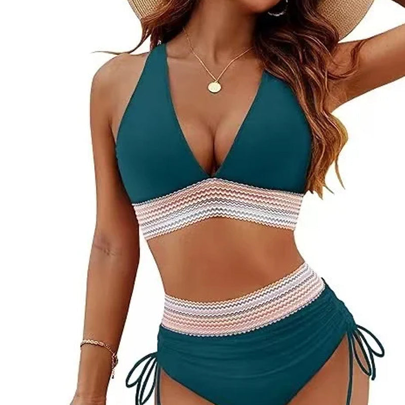 🔥S~4XL available🔥2025 High-waisted bikini set with tummy control in color bloc