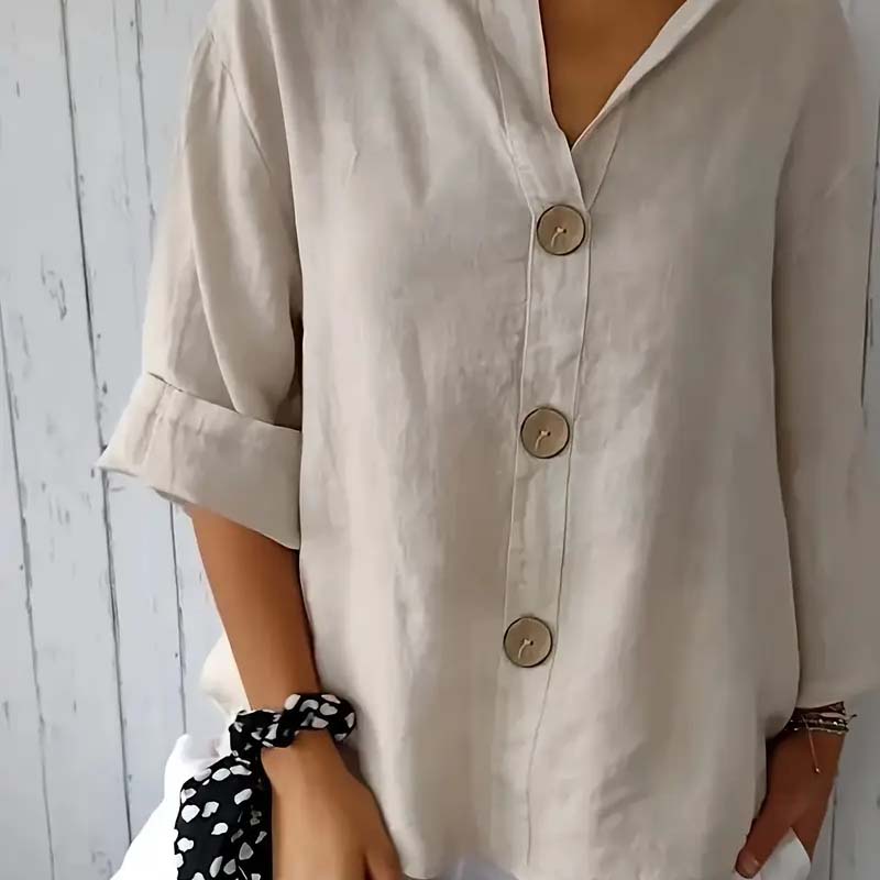 Loose Cotton and Linen Shirt with Button Fastenin🍃