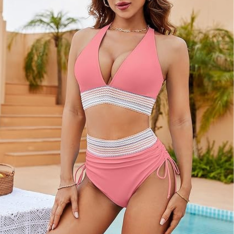 🔥S~4XL available🔥2025 High-waisted bikini set with tummy control in color bloc