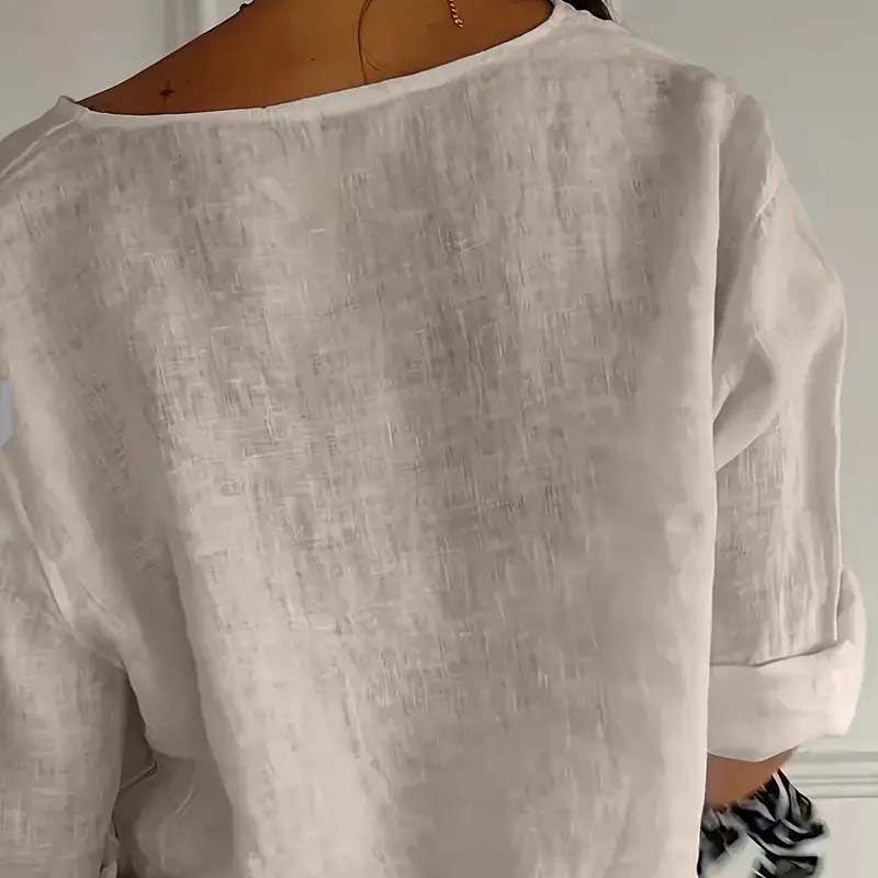 Loose Cotton and Linen Shirt with Button Fastenin🍃