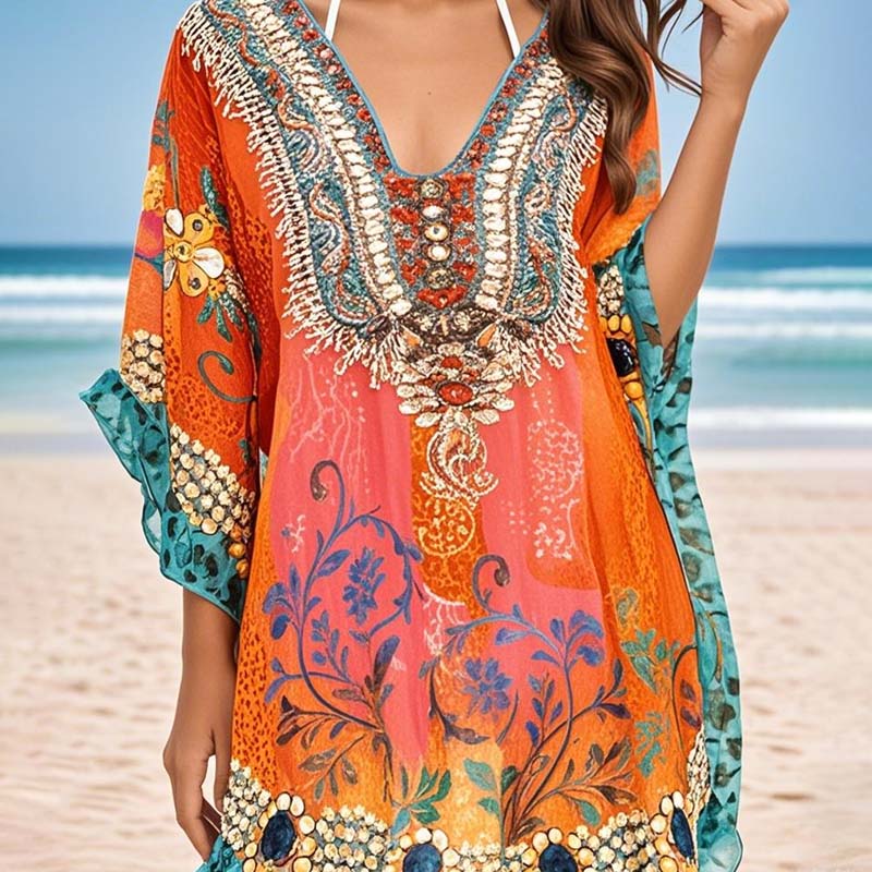 🌸V-Neck Contrast Ethnic Style Cardigan To