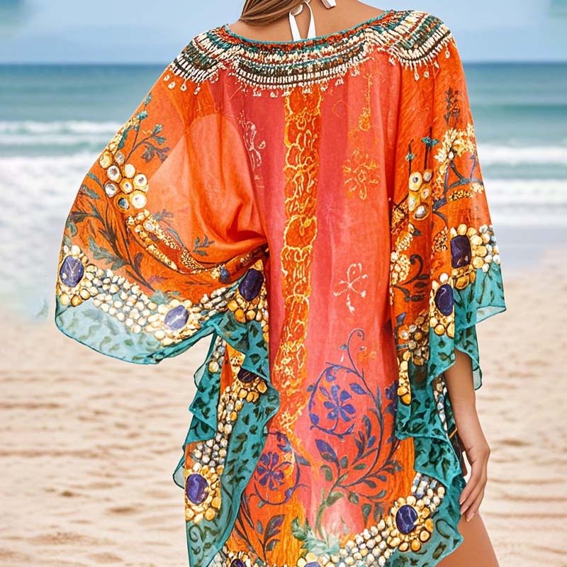🌸V-Neck Contrast Ethnic Style Cardigan To