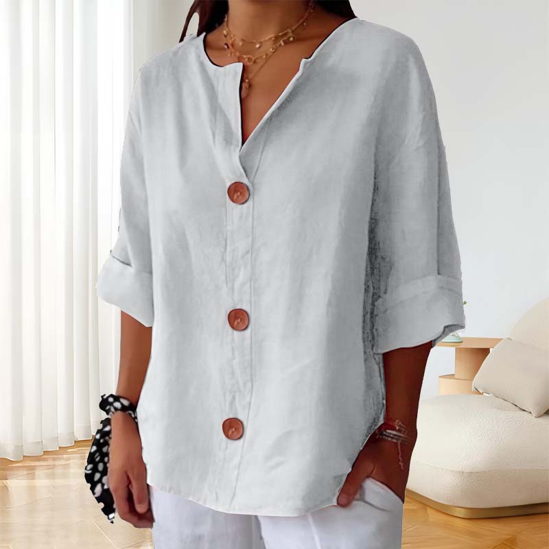 Loose Cotton and Linen Shirt with Button Fastenin🍃