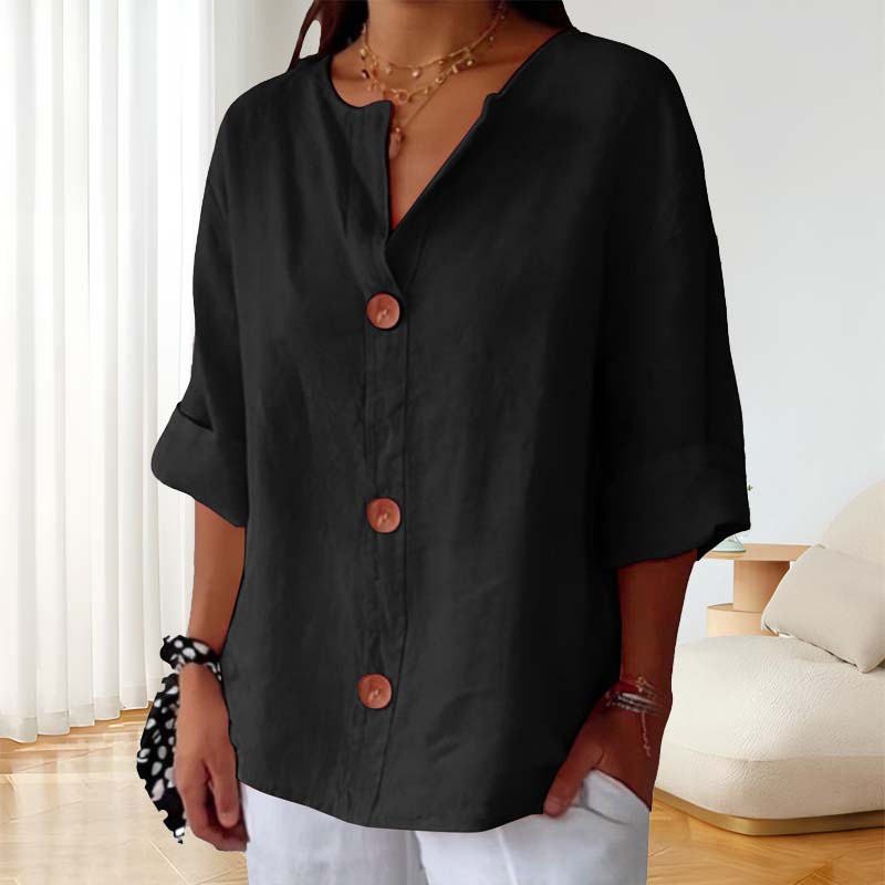 Loose Cotton and Linen Shirt with Button Fastenin🍃