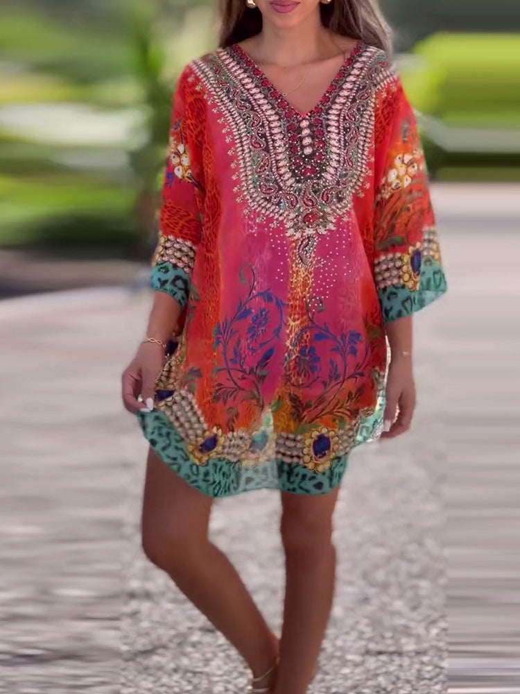 🌸V-Neck Contrast Ethnic Style Cardigan To