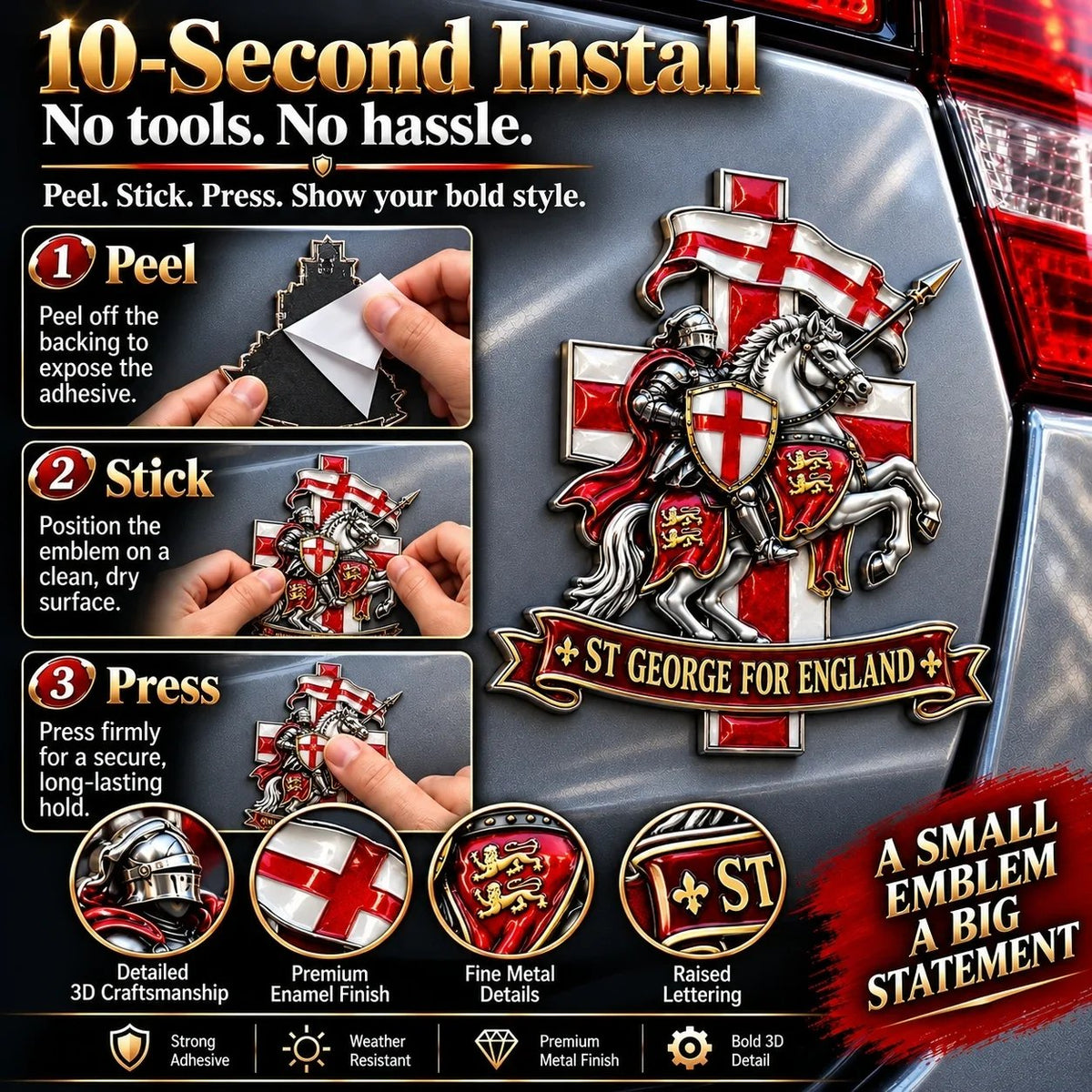 🛡️ St George for England Metal Car Emblem – A Symbol of Protection & Blessing