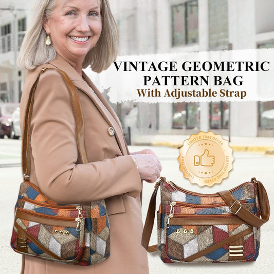 🔥Vintage bag with geometric pattern and adjustable stra👜