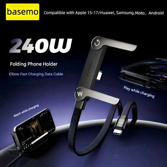 ⚡2-in-1 Invisible Holder Charger Cable – 240W Fast Charging Cord with Built-In Phone Stand