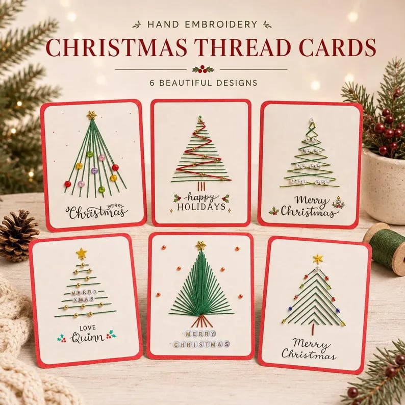 🎄🧵 DIY Christmas Embroidered‑Style Card Kit (6 designs) — a unique card, a gesture made from the heart