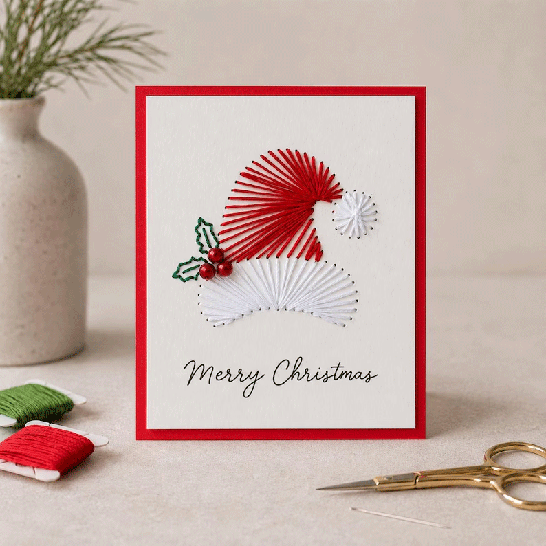 🎄🧵 DIY Christmas Embroidered‑Style Card Kit (6 designs) — a unique card, a gesture made from the heart