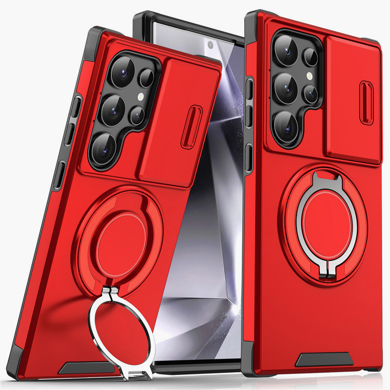 Galaxy S Series Armor Case 🛡️ Sliding Camera Protector & 360° Ring Stand 🧲 Magnetic Compatibility