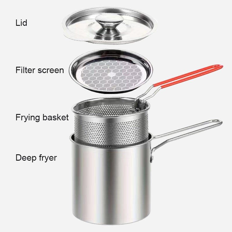 🍟 Mini Deep Fryer Pot Made of 304 Stainless Steel with Drain Basket