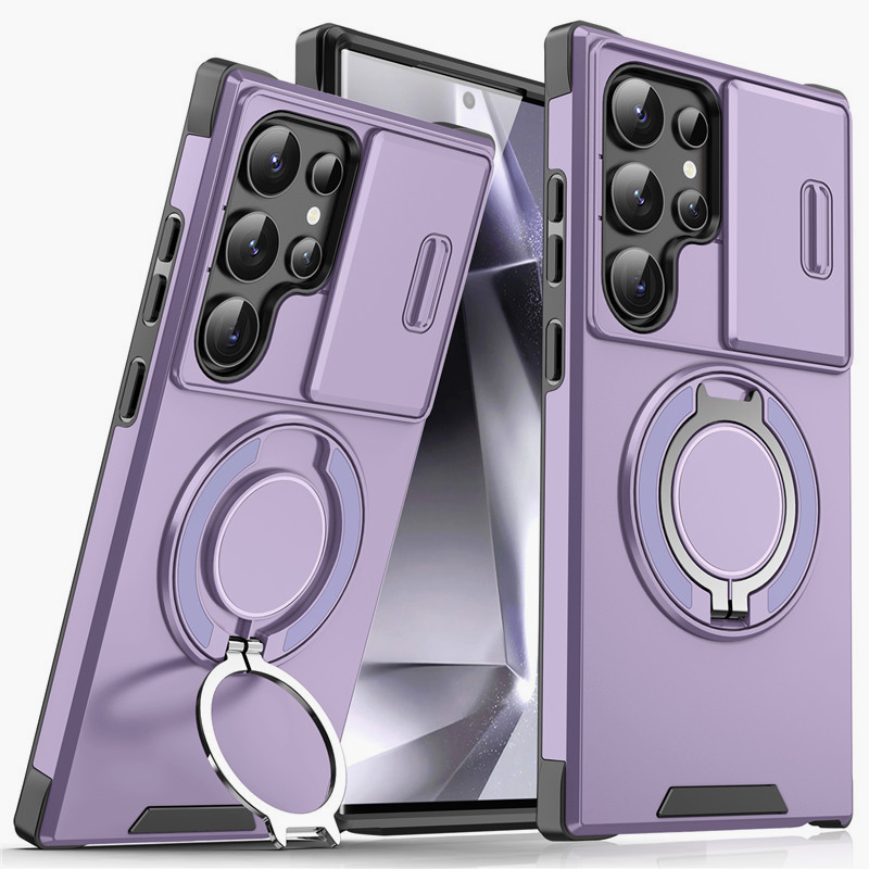 Galaxy S Series Armor Case 🛡️ Sliding Camera Protector & 360° Ring Stand 🧲 Magnetic Compatibility