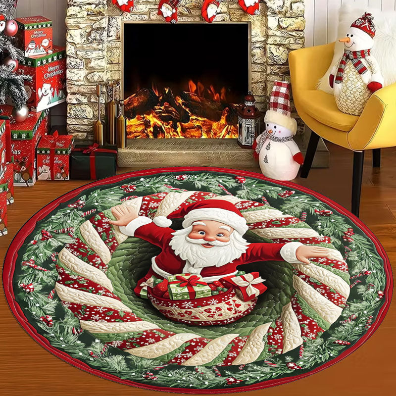 🌀 3D Illusion Christmas Rug 🎄 | Round, Non-Slip & Washable | Eye-Catching Home Decor ✨