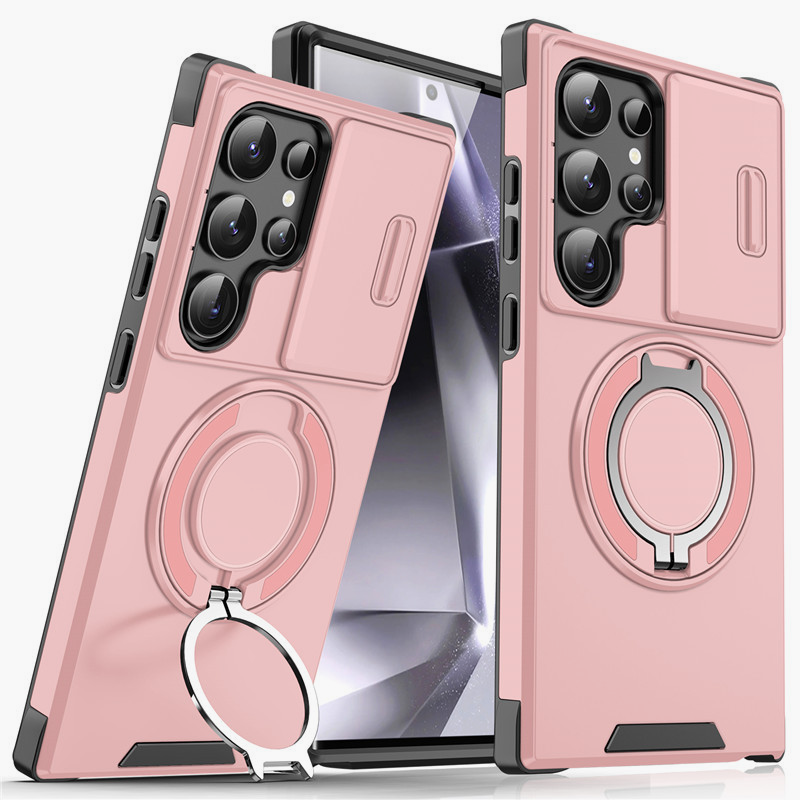 Galaxy S Series Armor Case 🛡️ Sliding Camera Protector & 360° Ring Stand 🧲 Magnetic Compatibility