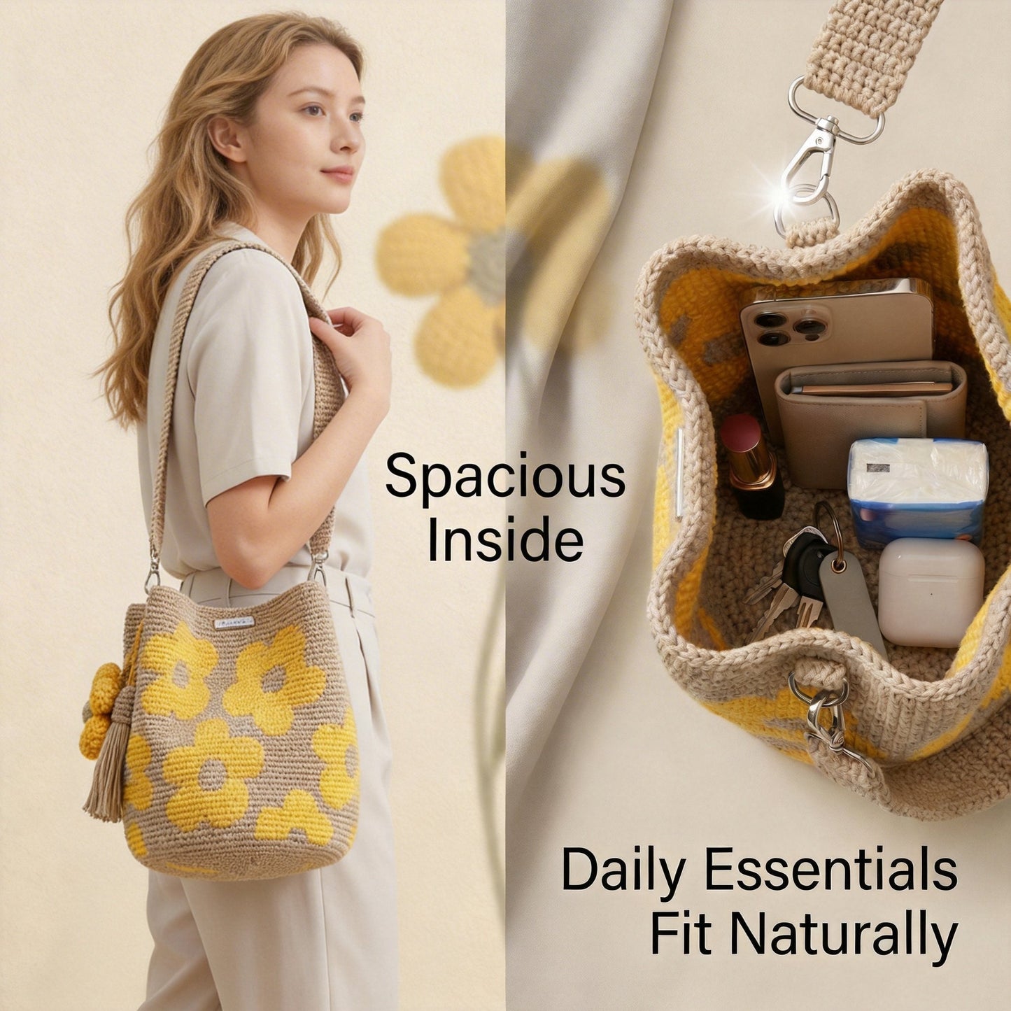 🏆 Promotion 49% OFF🧵🌸Handmade Crochet Flower Tote 🌼✨