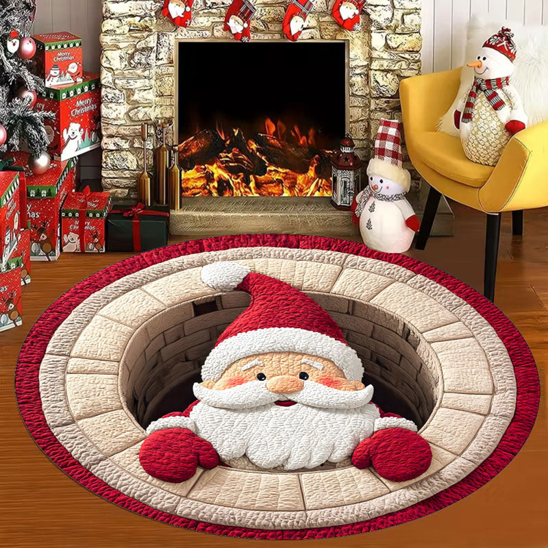 🌀 3D Illusion Christmas Rug 🎄 | Round, Non-Slip & Washable | Eye-Catching Home Decor ✨