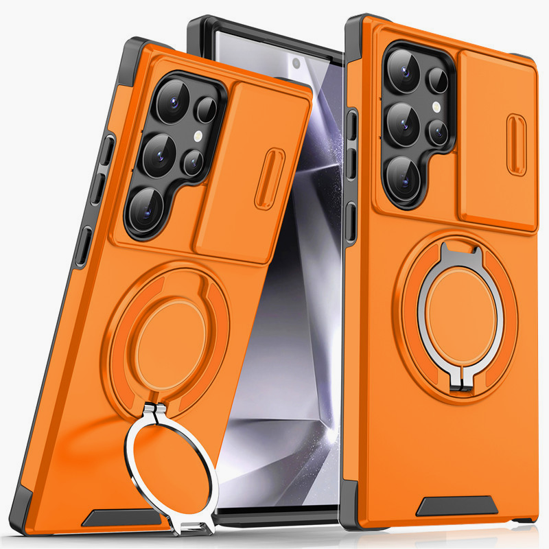 Galaxy S Series Armor Case 🛡️ Sliding Camera Protector & 360° Ring Stand 🧲 Magnetic Compatibility