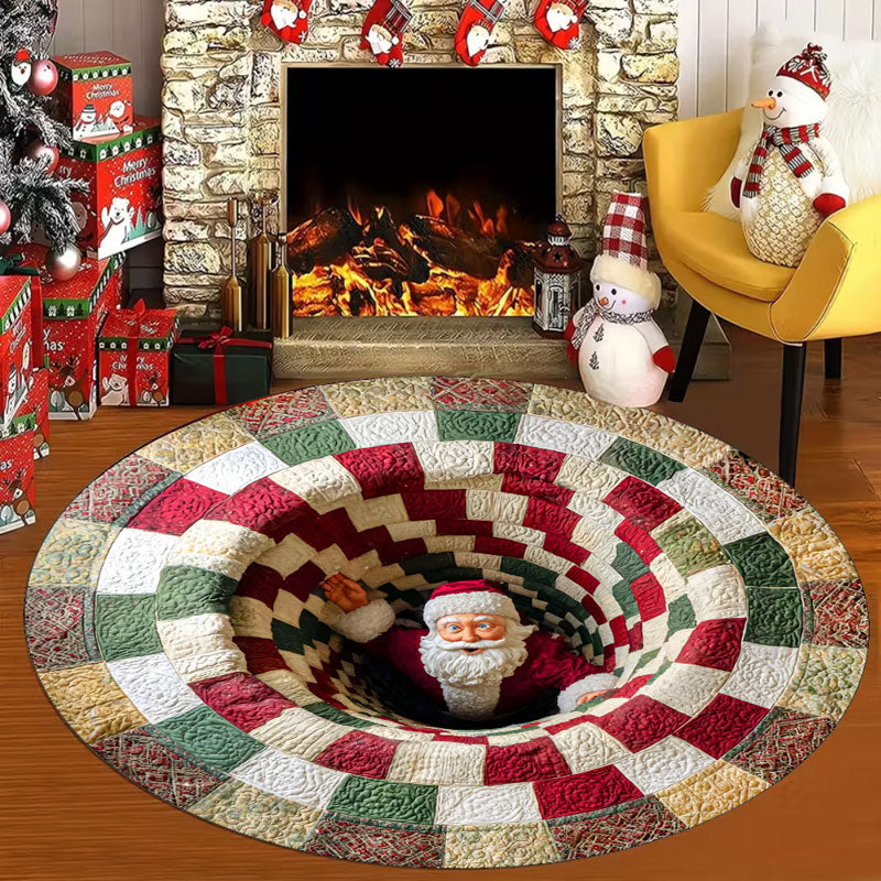 🌀 3D Illusion Christmas Rug 🎄 | Round, Non-Slip & Washable | Eye-Catching Home Decor ✨