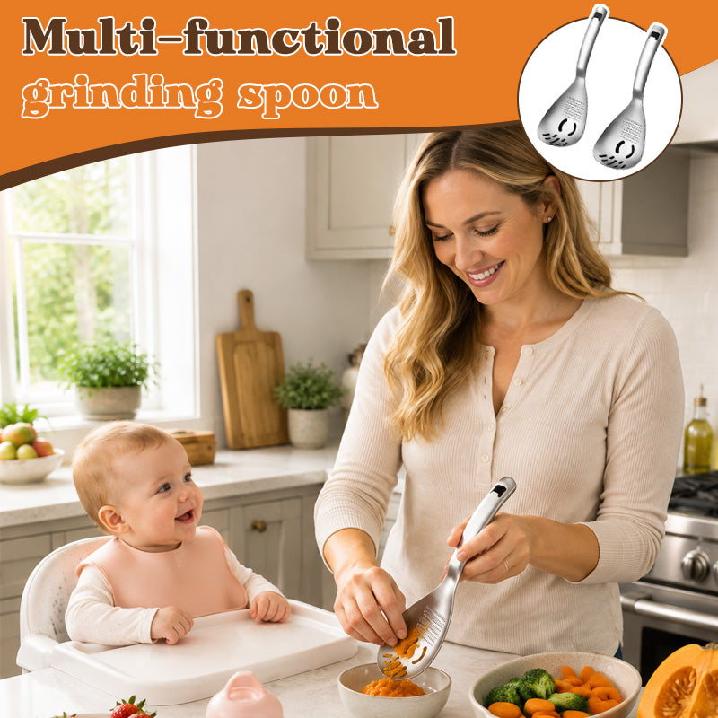 🥄 Multifunctional 304 Stainless Steel Strainer Spoon｜For Garlic, Ginger, Purees and Baby Food