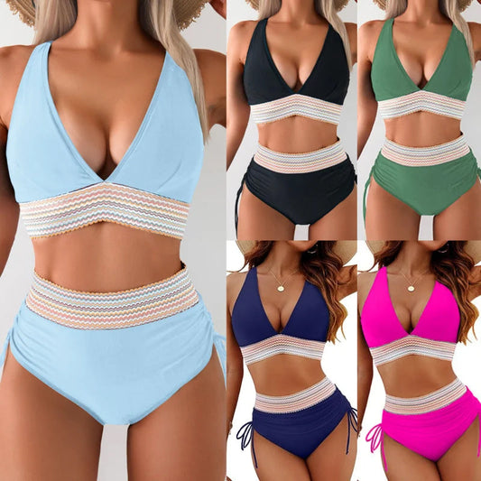 🔥S~4XL available🔥2025 High-waisted bikini set with tummy control in color bloc
