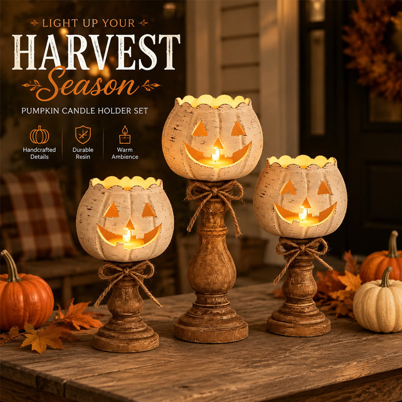🎃 Cute Pumpkin Candle Holder: Rustic Pedestal Jack-O'-Lantern Decor! 🕯️