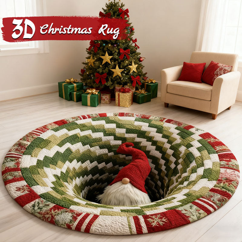🌀 3D Illusion Christmas Rug 🎄 | Round, Non-Slip & Washable | Eye-Catching Home Decor ✨