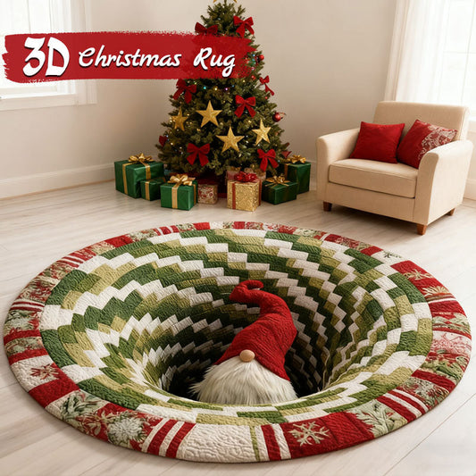 🌀 3D Illusion Christmas Rug 🎄 | Round, Non-Slip & Washable | Eye-Catching Home Decor ✨