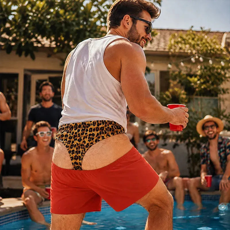 🩳 Fun cowboy‑style leopard print beach swim shorts