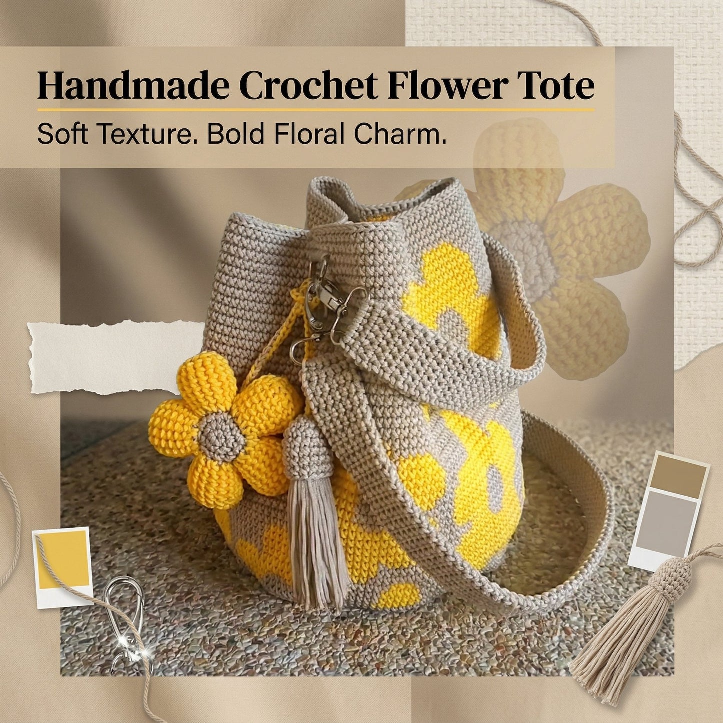 🏆 Promotion 49% OFF🧵🌸Handmade Crochet Flower Tote 🌼✨