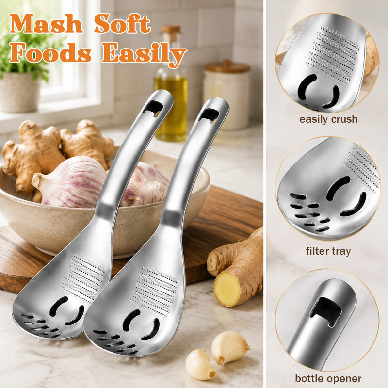 🥄 Multifunctional 304 Stainless Steel Strainer Spoon｜For Garlic, Ginger, Purees and Baby Food