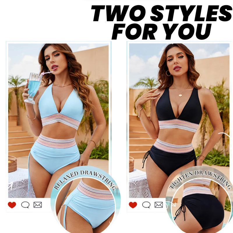 🔥S~4XL available🔥2025 High-waisted bikini set with tummy control in color bloc