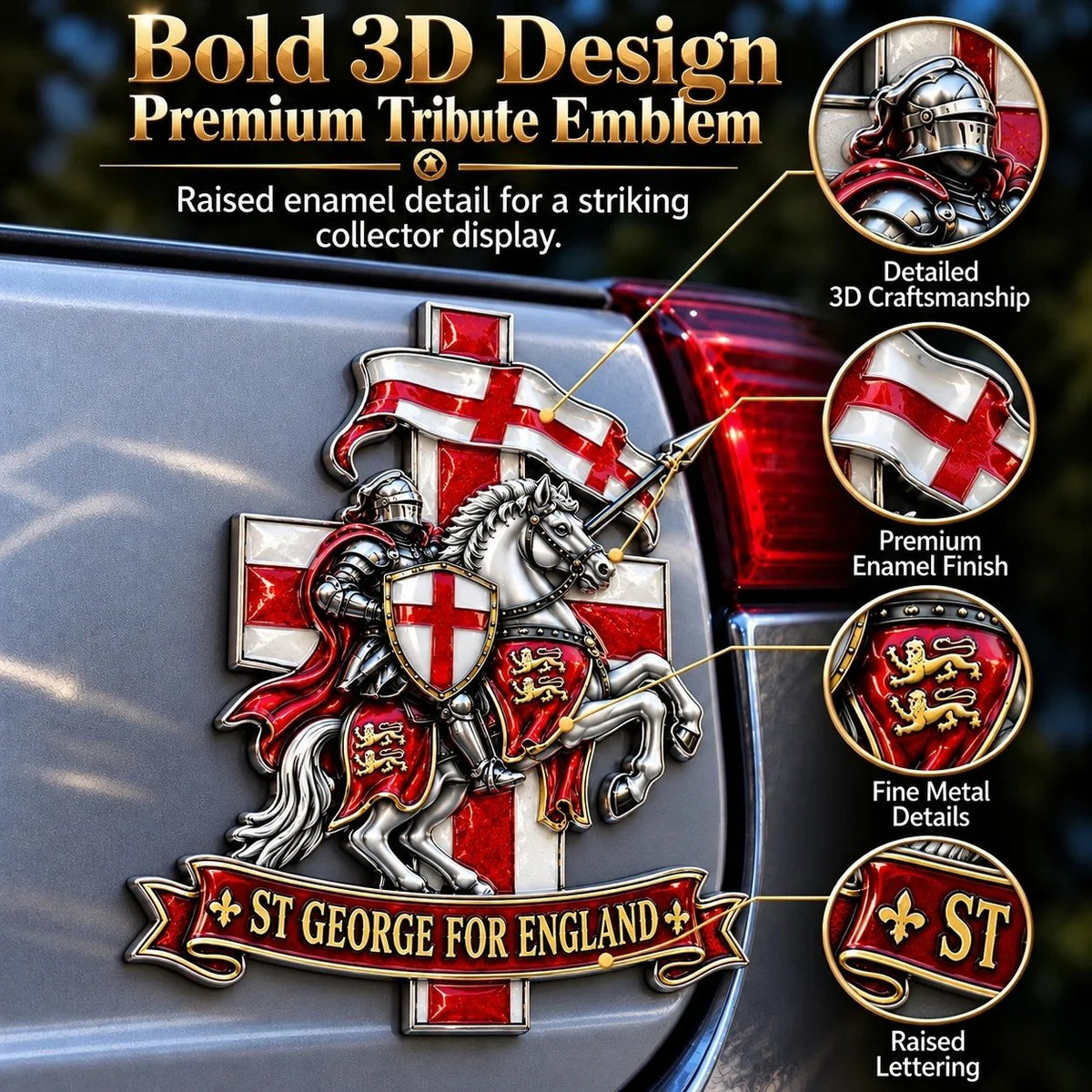 🛡️ St George for England Metal Car Emblem – A Symbol of Protection & Blessing