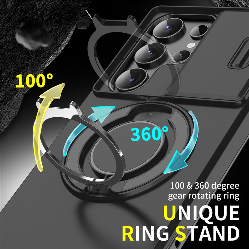 Galaxy S Series Armor Case 🛡️ Sliding Camera Protector & 360° Ring Stand 🧲 Magnetic Compatibility