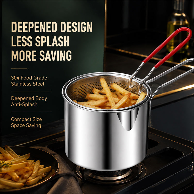 🍟 Mini Deep Fryer Pot Made of 304 Stainless Steel with Drain Basket