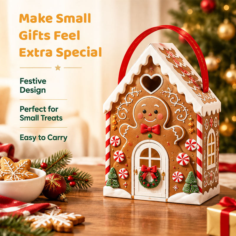 🏠🎄 "Christmas Cottage" Gift Box with Handle — 5 festive designs, house‑shaped packaging with carrying handle