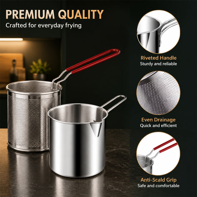 🍟 Mini Deep Fryer Pot Made of 304 Stainless Steel with Drain Basket