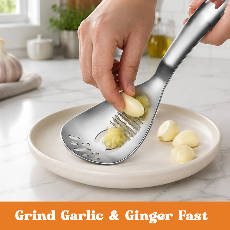 🥄 Multifunctional 304 Stainless Steel Strainer Spoon｜For Garlic, Ginger, Purees and Baby Food